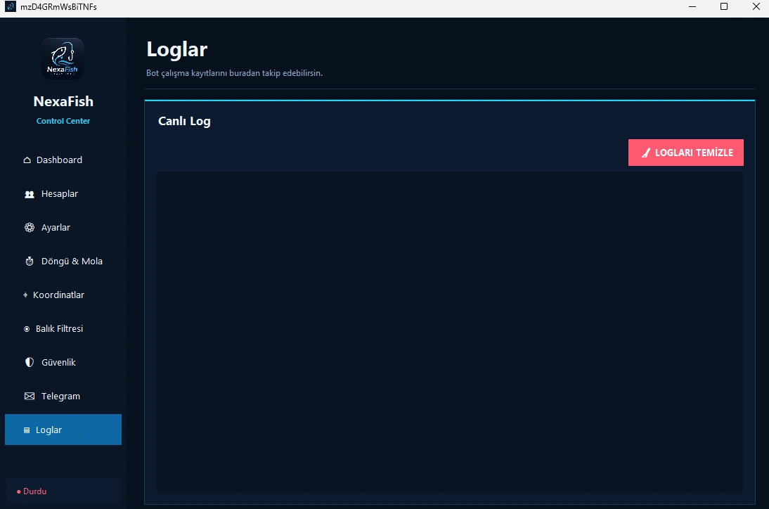 NexaFish çalışma logları ekranı